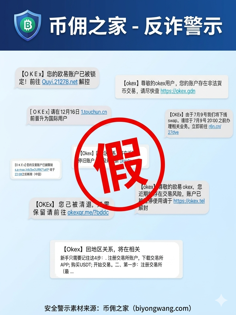 欧易OKX诈骗短信案例，假冒官方清退账户钓鱼网址辨析 - 币佣之家